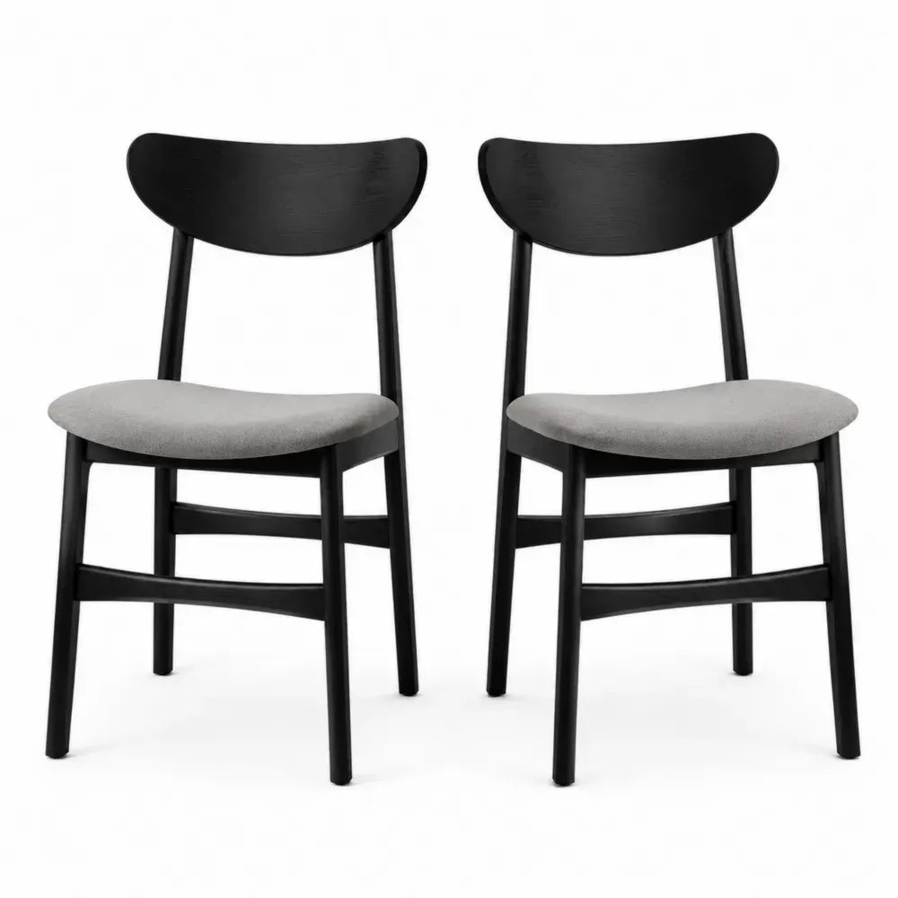 Esszimmerstühle 2er Set mit gepolstertem Sitz und halbrunder Rückenlehne aus massiver Buche und Polyestergewebe Schwarz Grau B 45 x T 52 x H 80 cm