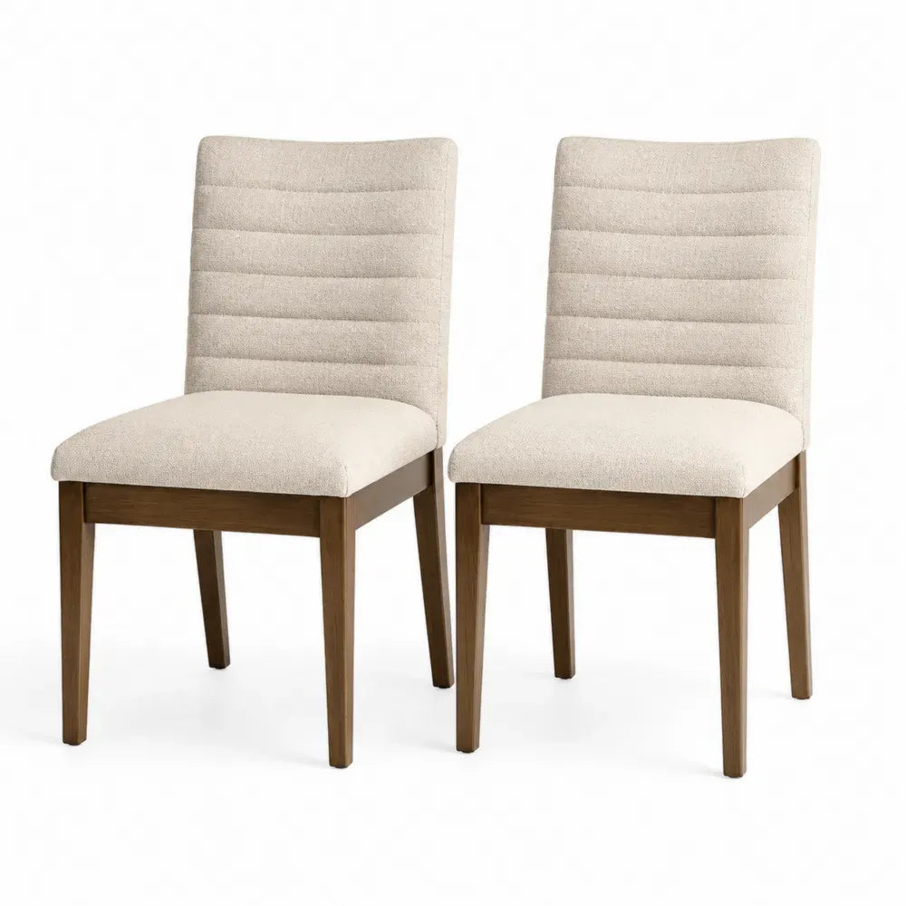 Esszimmerstühle 2er Set gepolstert aus Kautschukholz und Polyestergewebe rechteckig Beige Braun B 47 x T 58 x H 95 cm