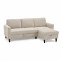 Ecksofa 3-Sitzer mit Recamiere rechts Stauraum Polyestergewebe Kiefernholz Sperrholz L-Form Beige Schwarz 210 x 140 x 85 cm