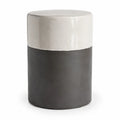 Runder Garten Beistelltisch aus glasierter Keramik Dunkelgrau Creme 35 cm Durchmesser x 45 cm Höhe