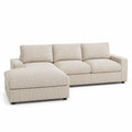 Ecksofa mit Ottomane links Polyester Cordbezug Polyurethan-Schaum L-Form Creme Schwarz 280 x 160 x 85 cm