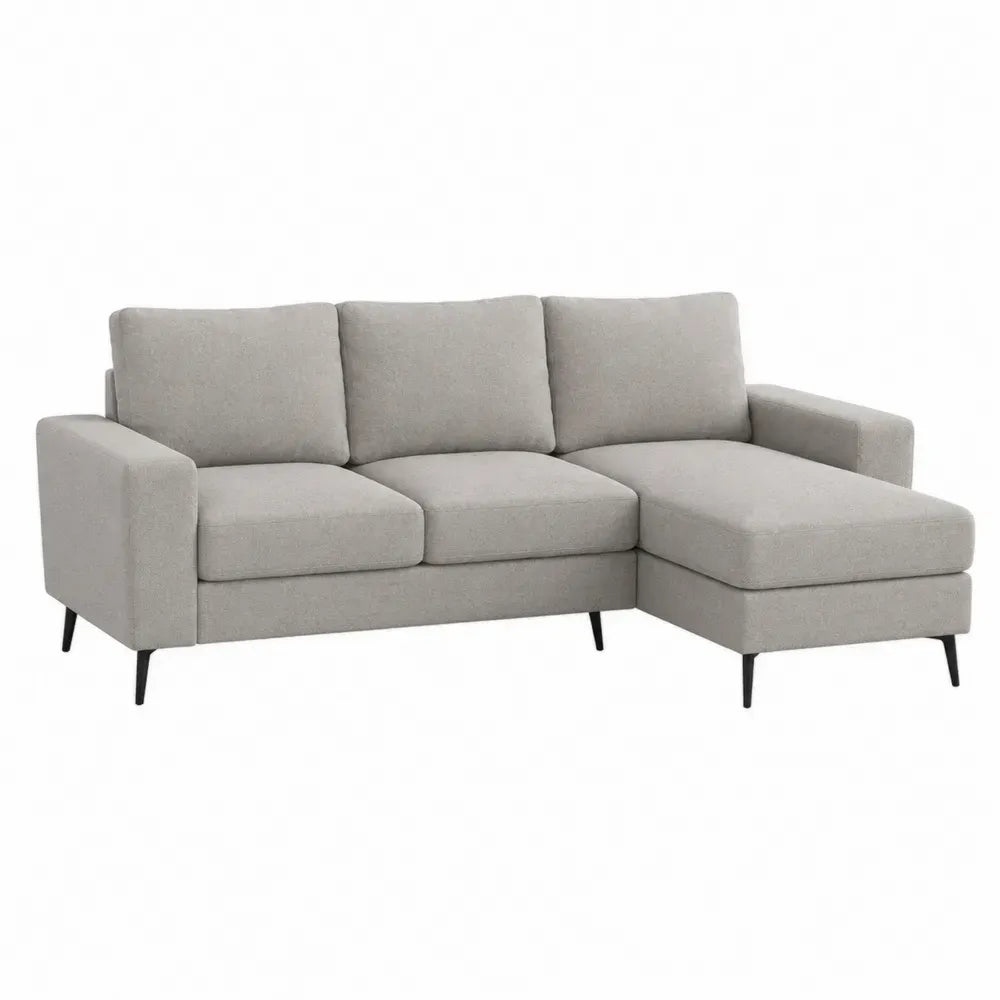 Ecksofa 3-Sitzer mit Recamiere rechts Polyesterbezug Stahlbeine L-Form Hellgrau Schwarz 210 x 140 x 84 cm