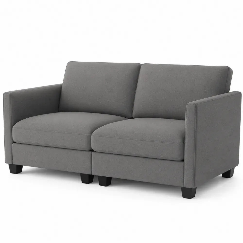 2-Sitzer Sofa mit Armlehnen Polyesterbezug Kiefernholz Sperrholz rechteckig Grau Schwarz 145 x 78 x 82 cm