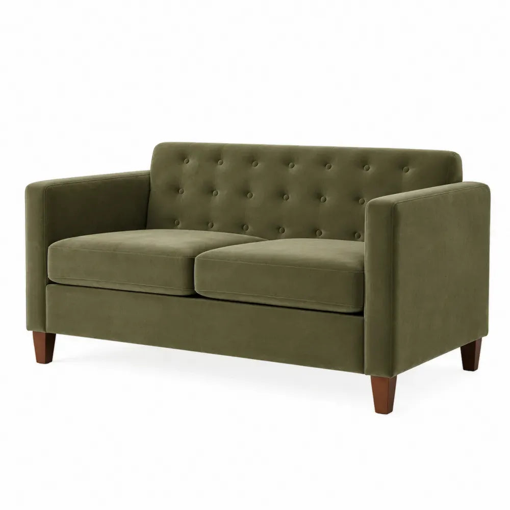 2-Sitzer Sofa gepolstert Polyester-Samt Kautschukholz rechteckig Olivgrün Braun 142 x 78 x 82 cm