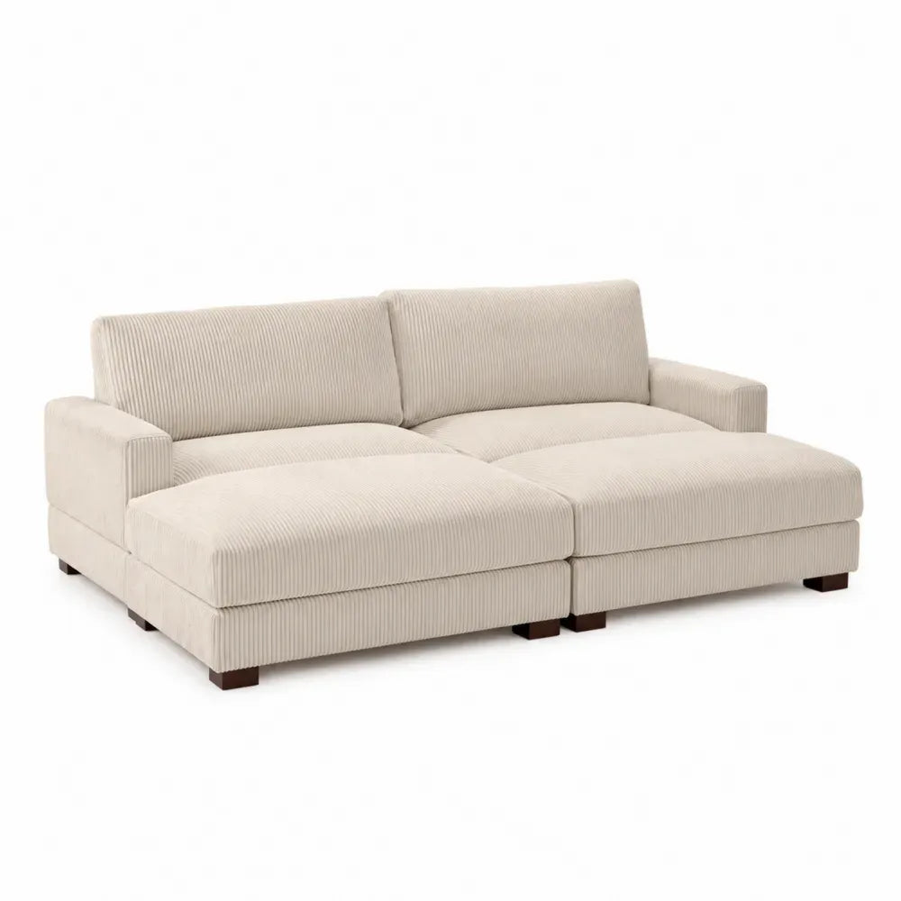 2-Sitzer Sofa mit Armlehnen Cordbezug Polyester Kautschukholz rechteckig Creme Dunkelbraun 220 x 95 x 82 cm