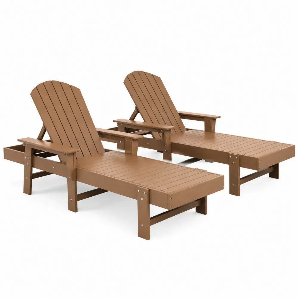 Sonnenliegen 2er Set verstellbar Adirondack rechteckig HDPE Lattenstruktur Braun 195 x 73 x 92 cm