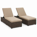 Gartenliegen 2er Set rechteckig mit verstellbarer Rückenlehne PE Rattan Stahlrahmen Polyesterauflage Braun Beige 198 x 65 x 91 cm