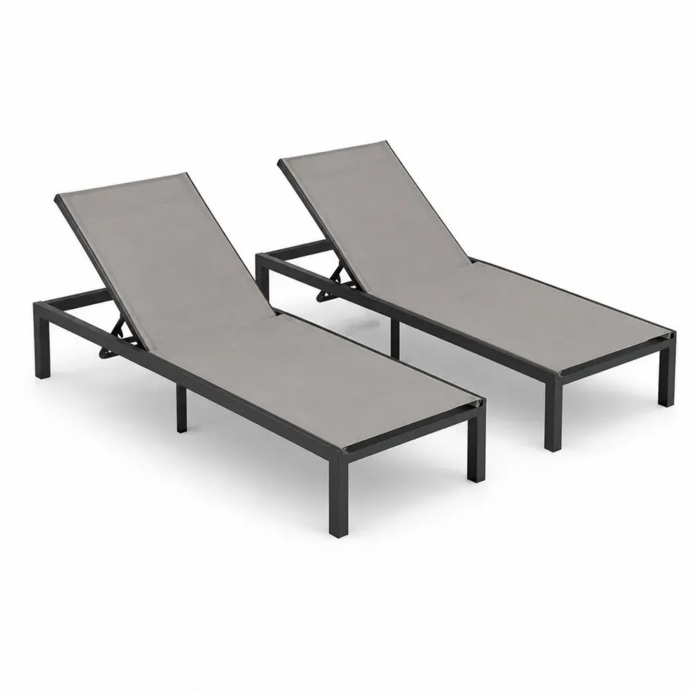 Sonnenliegen 2er Set rechteckig mit verstellbarer Rückenlehne Aluminiumrahmen PVC beschichtetes Polyestergewebe Grau Schwarz 190 x 65 x 35 bis 88 cm