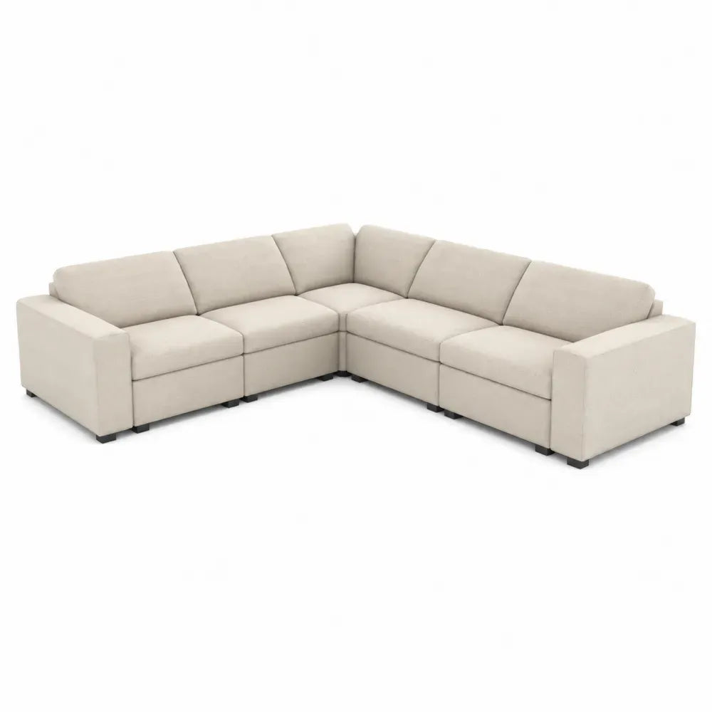 Ecksofa 5-Sitzer L-Form Polyestergewebe Kiefernholz Sperrholz Beige Schwarz 260 x 260 x 82 cm