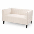 2-Sitzer Sofa gepolstert Polyester-Samt Ziernägel Kautschukholz rechteckig Cremeweiß Schwarz Silberfarben 143 x 76 x 78 cm