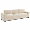 Sofa 3-Sitzer mit Armlehnen Cordbezug Polyester Kautschukholz rechteckig Creme Dunkelbraun 250 x 90 x 85 cm