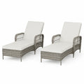 Gartenliegen 2er Set rechteckig mit Armlehnen Polsterauflagen PE Geflecht Stahlrahmen Grau Beige 170 x 65 x 86 cm