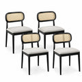 4er Set Esszimmerstühle gepolstert mit abgerundeter Rückenlehne Kautschukholz Rattangeflecht Polyester Schwarz Naturbeige Hellbeige 45 x 52 x 82 cm