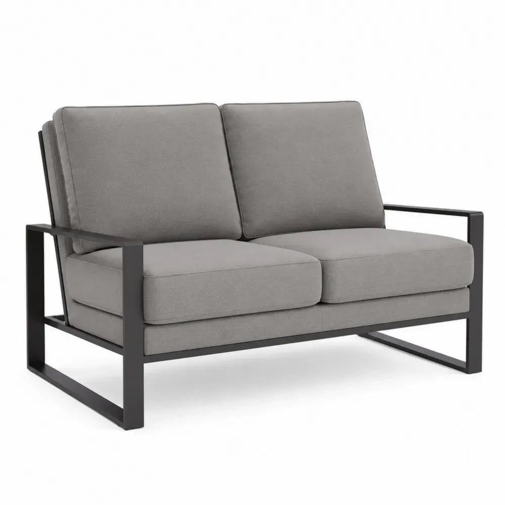2-Sitzer Sofa mit Stahlrahmen Polyestergewebe Polyurethan-Schaum rechteckig Grau Schwarz 150 x 78 x 82 cm