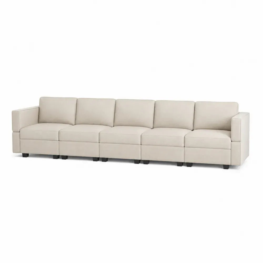 5-Sitzer Sofa modular mit Armlehnen Polyestergewebe Kiefernholz Sperrholz Beige Schwarz 330 x 85 x 82 cm