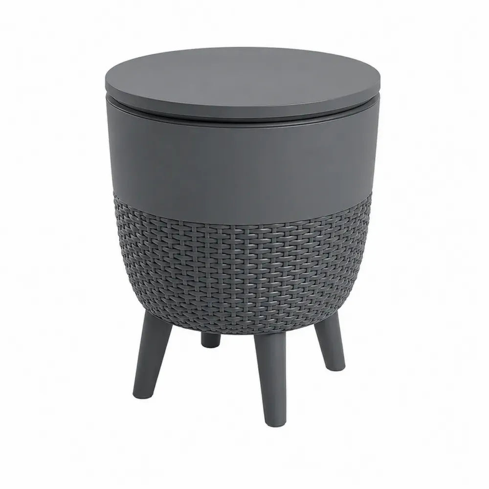 Runder Garten Beistelltisch mit Stauraum aus Polypropylen in Rattanoptik Anthrazit 42 x 42 x 48 cm