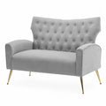 Sofa 2-Sitzer mit Knopfheftung Polyester-Samt Polyurethan-Schaum rechteckig Grau Goldfarben 140 x 76 x 95 cm