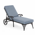 Gartenliege verstellbar rechteckig mit Rollen Armlehnen Aluminiumguss Polyesterpolster Blau Schwarz 195 x 72 x 96 cm